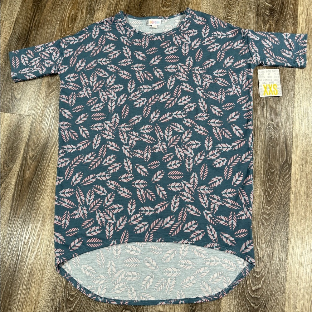 NWT Lularoe Irma Gray‎ with pink feathers, Sz: XXS